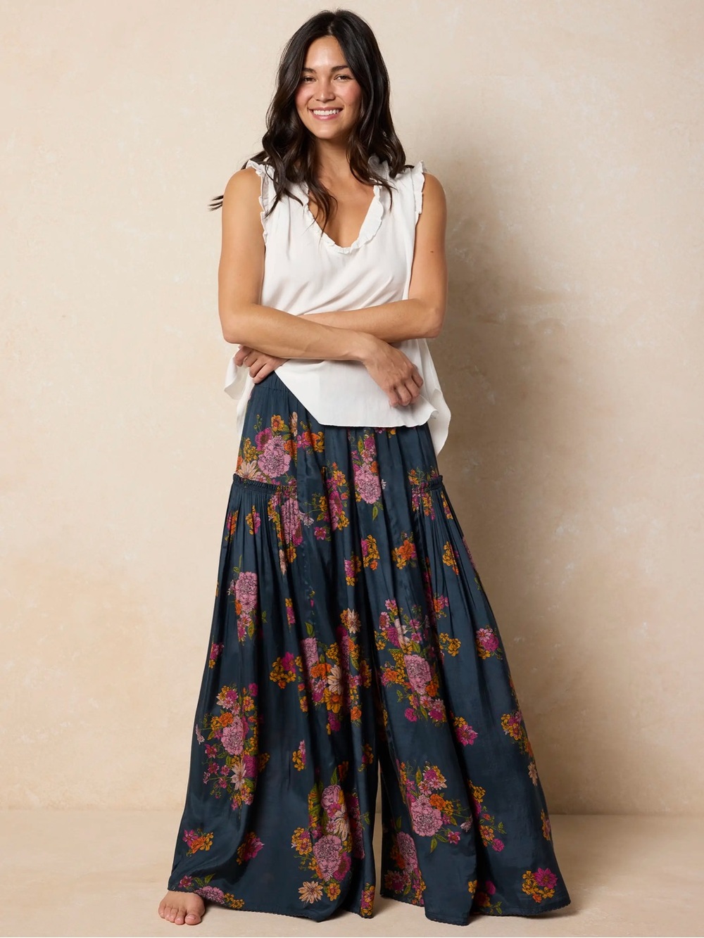 NATURAL LIFE Navy Maxi Skirt with Pink & Orange Floral Print